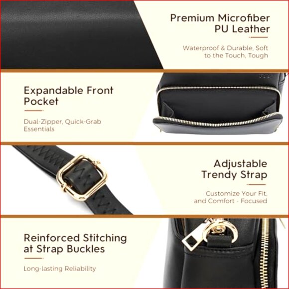 Vegan Leather Crossbody Bag with Adjustable Strap, Waterproof Microfiber - Picture 5 of 7